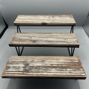 3-Tier Torched Wood & Black Metal Cupcake Display Riser r Rack Stand